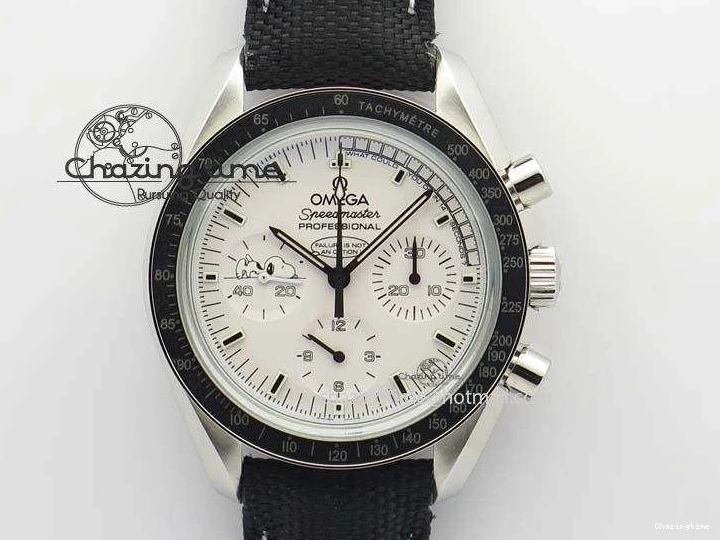 1229 TimelessDesign Speedmaster JHF SS Snoopy Award 45th Anniversary White Dial On Black Nylon Strap 8209